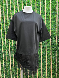 Solid Asymmetric Lace Trim Shirt Dress