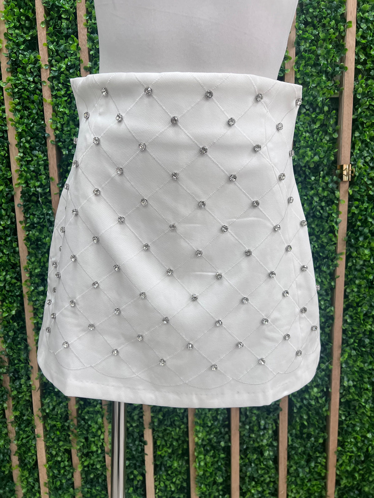 White Rhinestone Embellished short Skirt