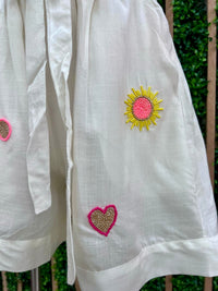 Tropical Embroidered Blouse Pant Set