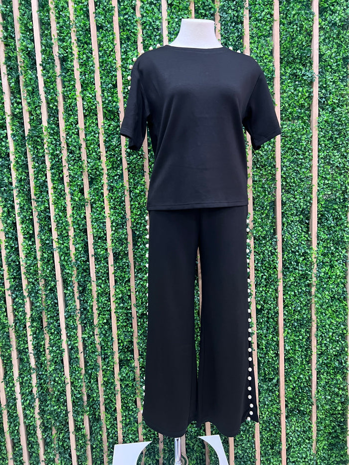 Black Pearl Trim Pant Set