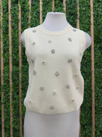 Rhinestone Flower Embellished Knit Top