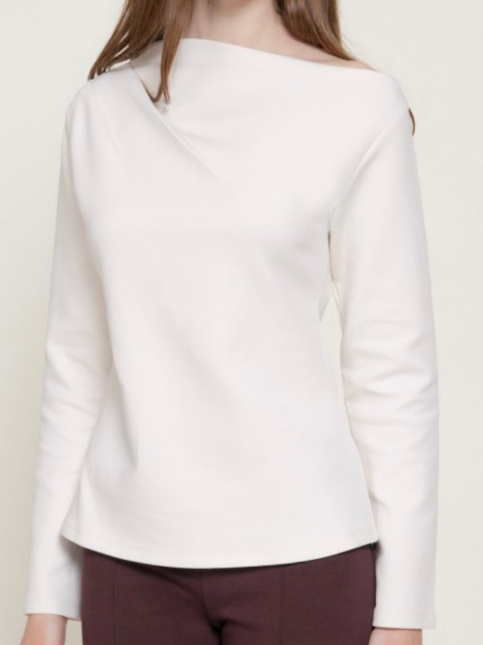 Asymmetric Boat Neck Long Sleeve Top