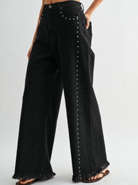 Black High Waist Studded Wide Leg Denim