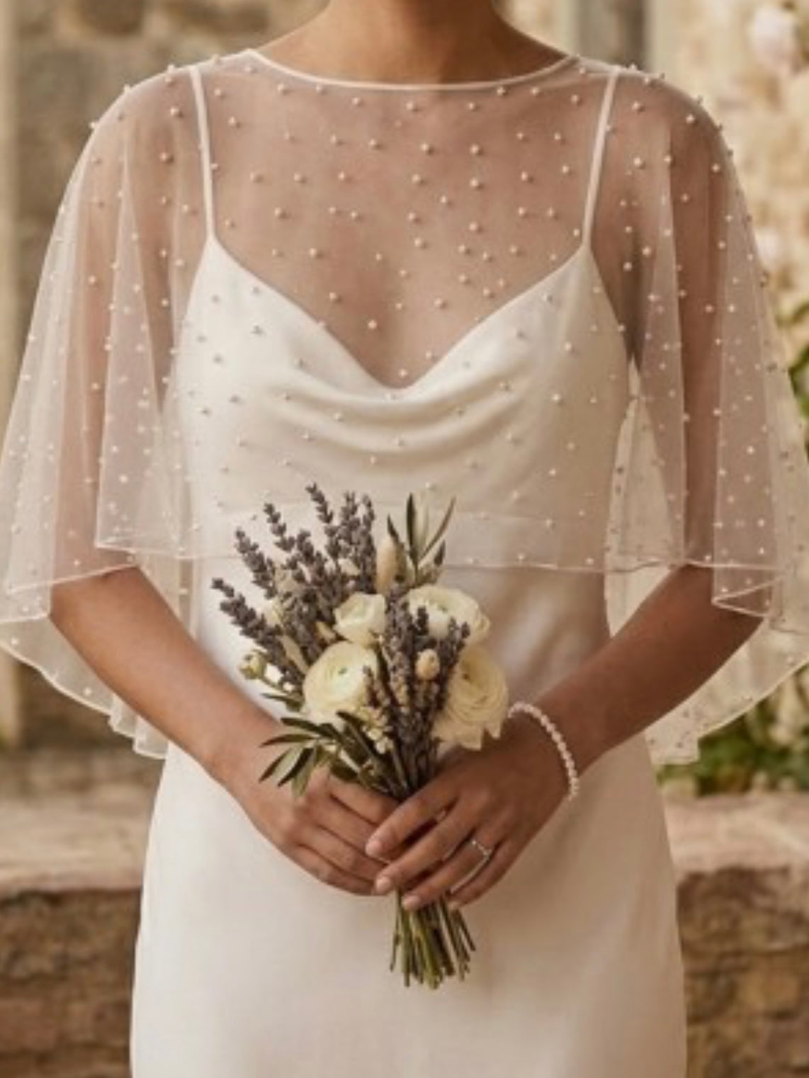 Ivory Pearl Tulle Cape