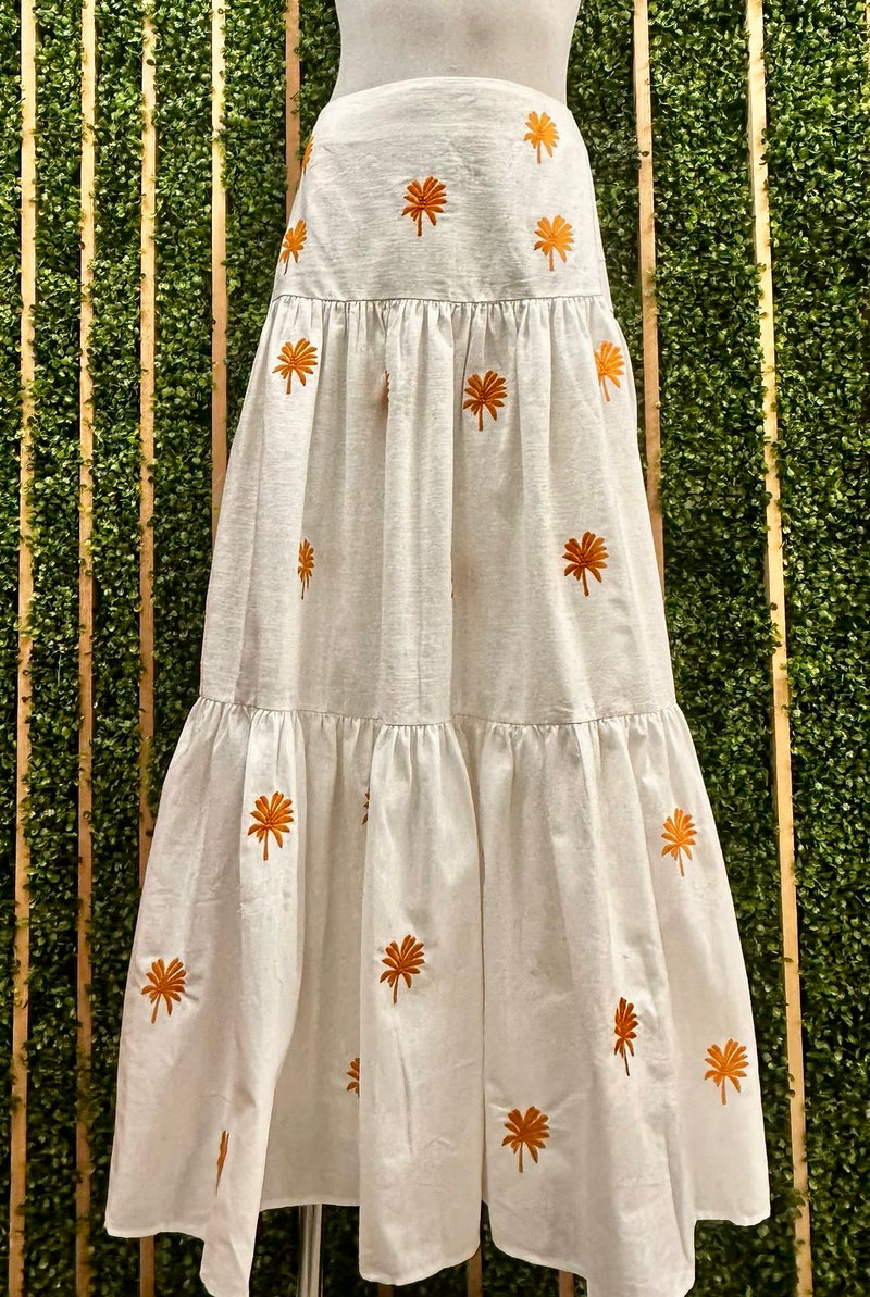 Palm Embroidered Maxi Skirt