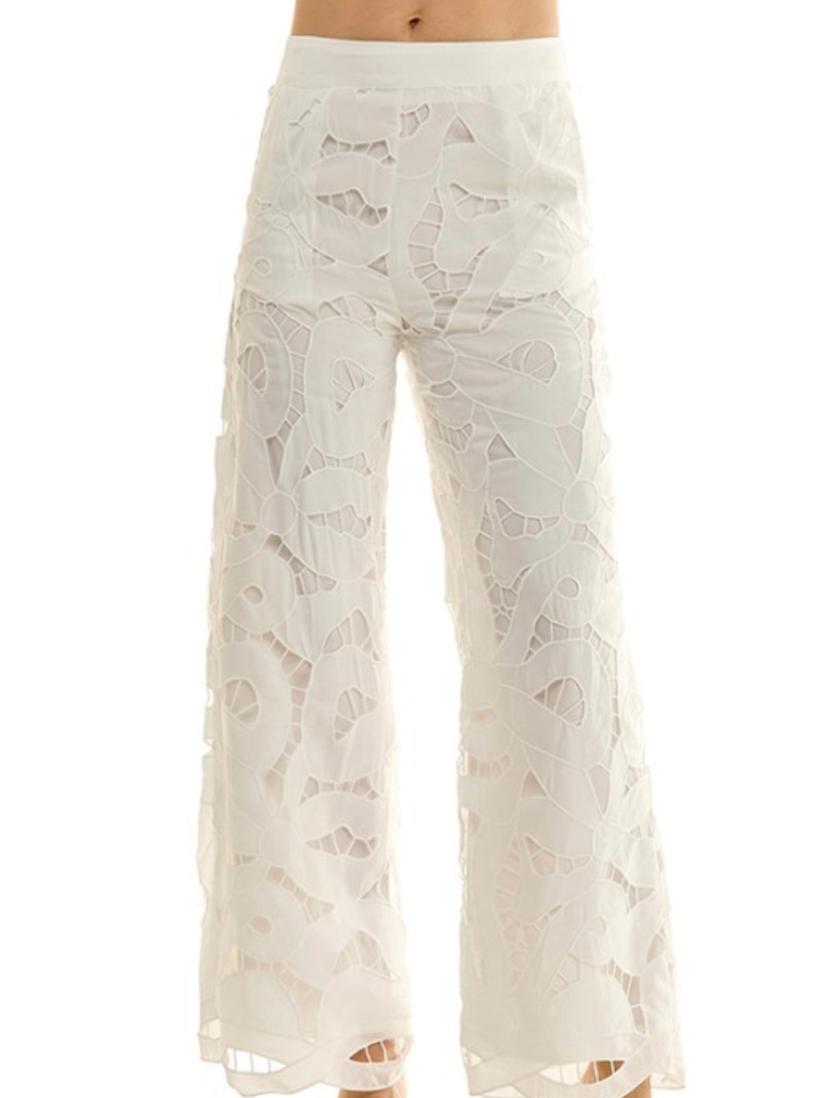 Dressy White Lace Wide Leg Pant