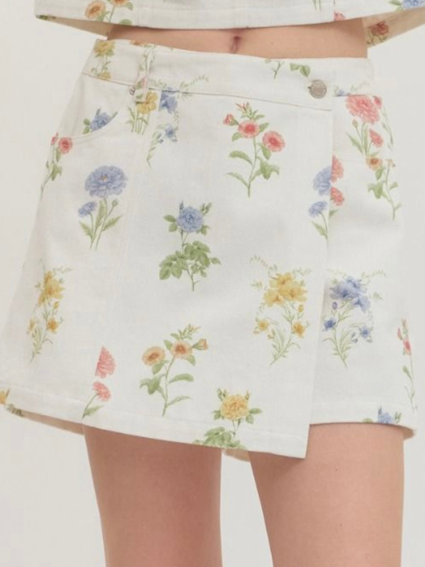 Ivory Floral Wrap Skort