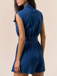 Sleeveless Collared Denim Romper