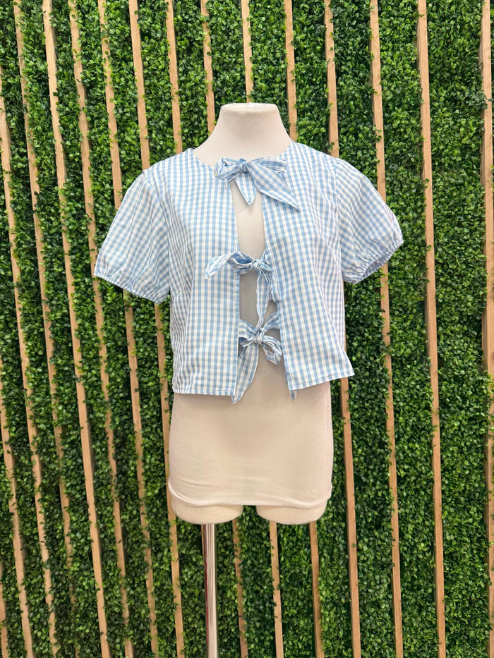 Blue Gingham Front Tie Top