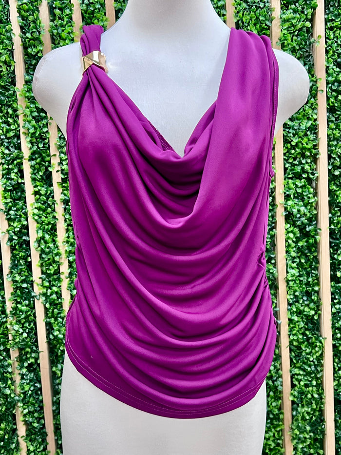 Beautiful Brooch Accent Draped Top