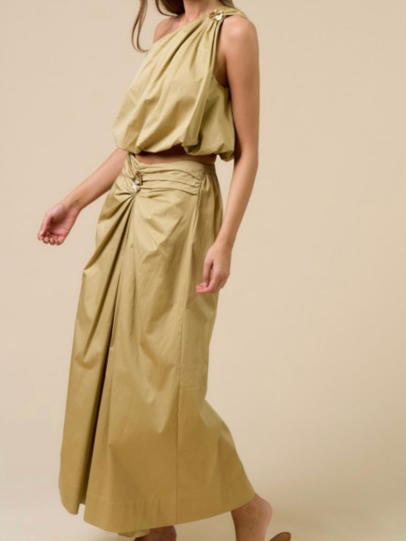 Sand Gold floral Detail Midi Skirt