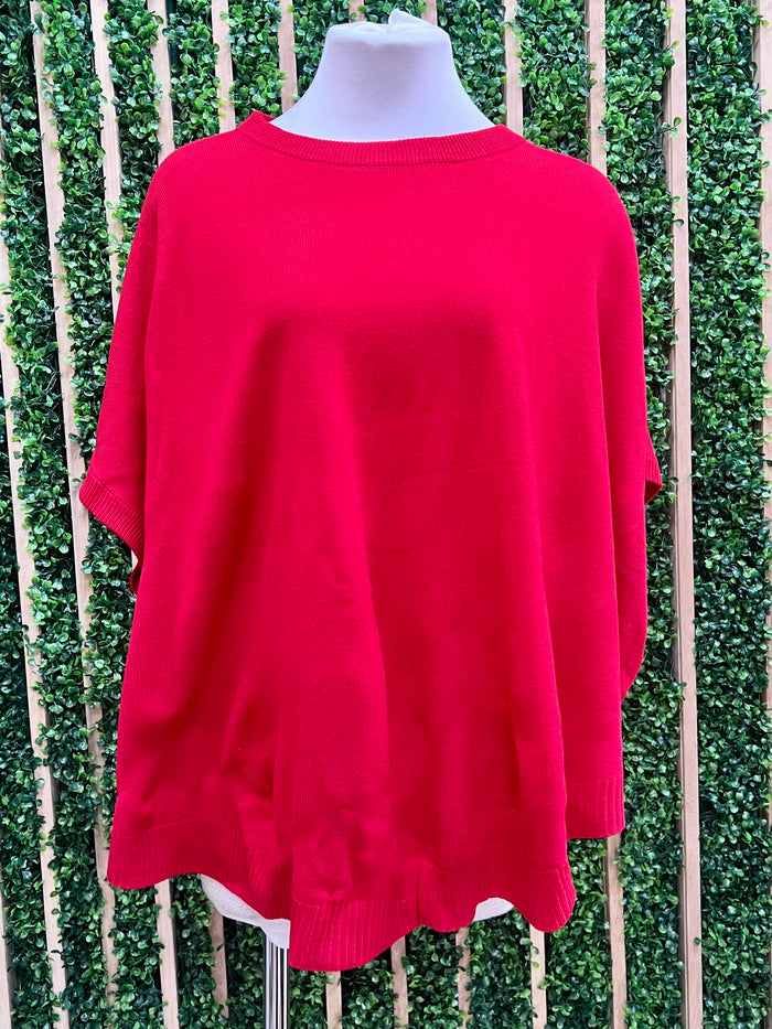 Red Dolman Sleeve Knit Top