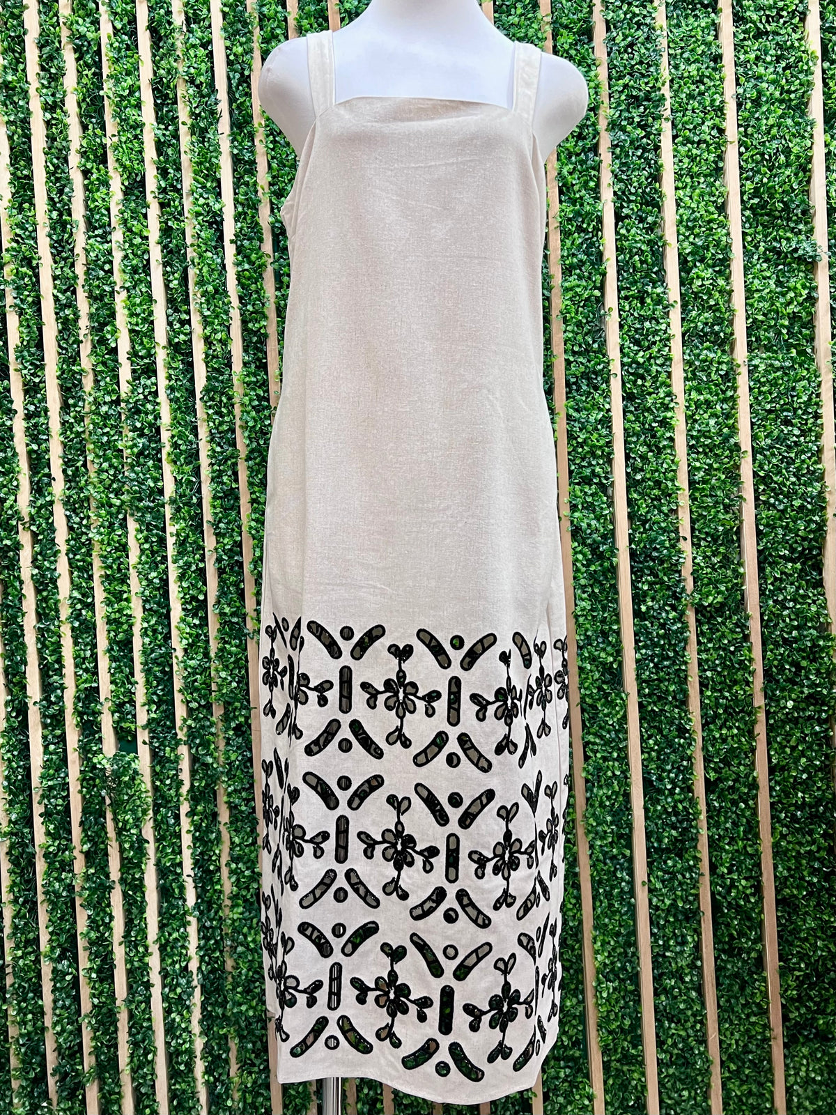 Beautiful Beige Embroidered Sleeveless Midi Dress