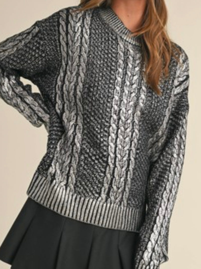 Black Silver Cable Knit Sweater