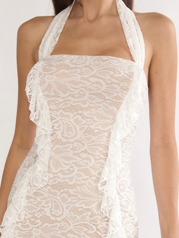 Ivory Romance Lace Halter Midi Dress