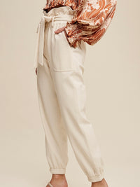 Cream Cinched Waist Denim Jogger