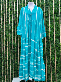 Waved Irregular Stripe Tiered Maxi Dress