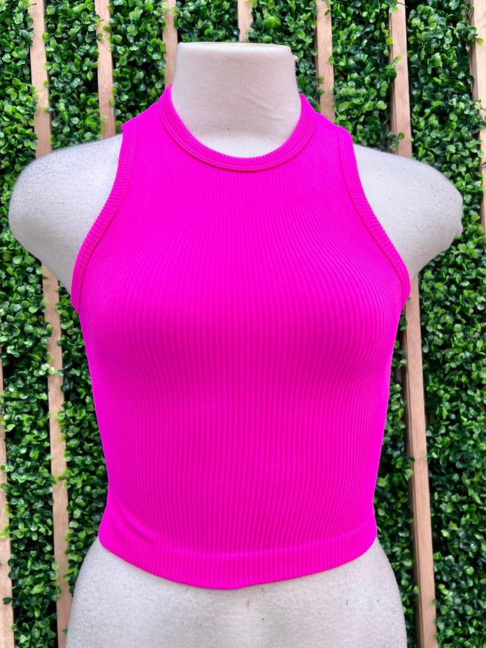 High Neck Thick Rib Crop Tank