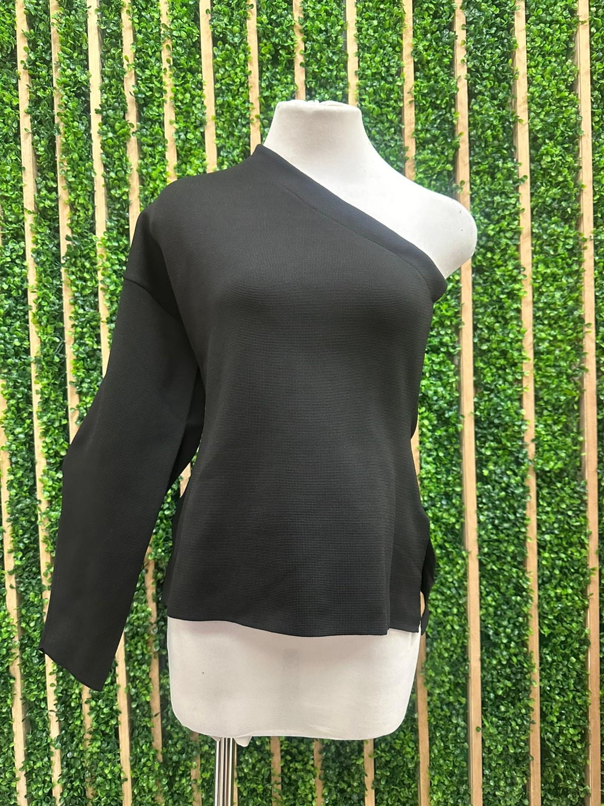 Black Knit One Shoulder Top