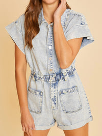 Elastic Waistband Denim Romper