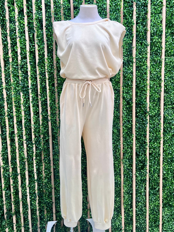 Cream Muscle Tee Jumpsuit