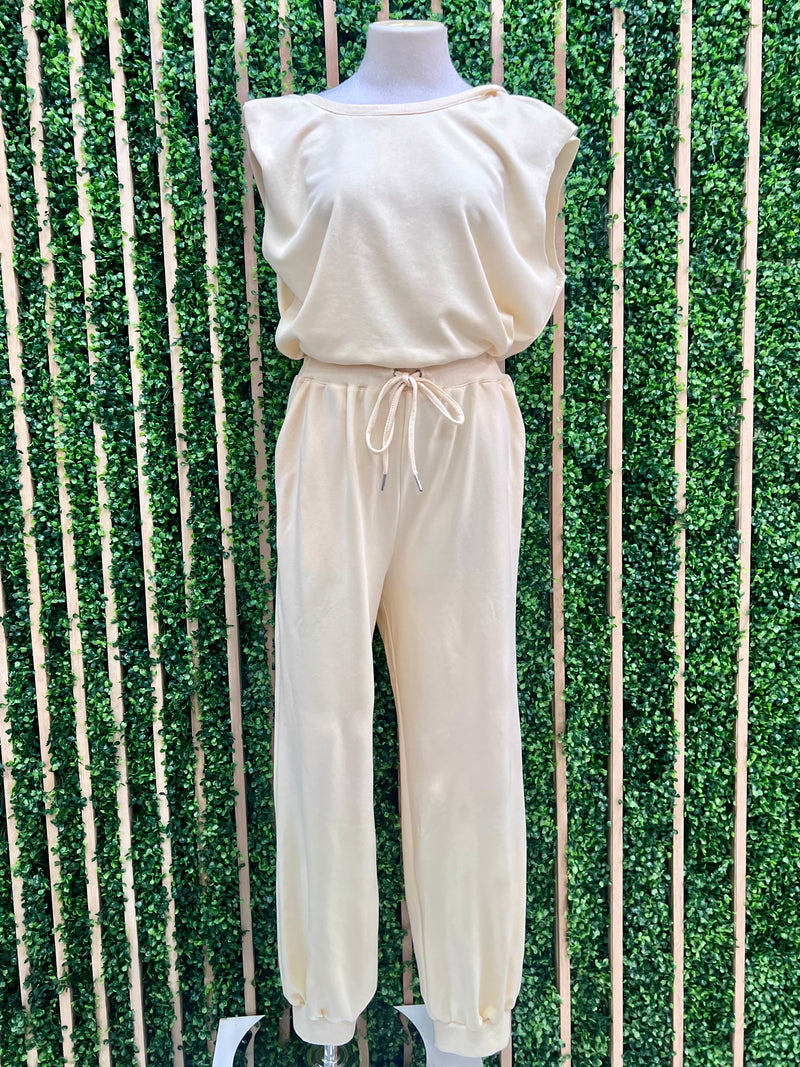 Cream Muscle Tee Jumpsuit