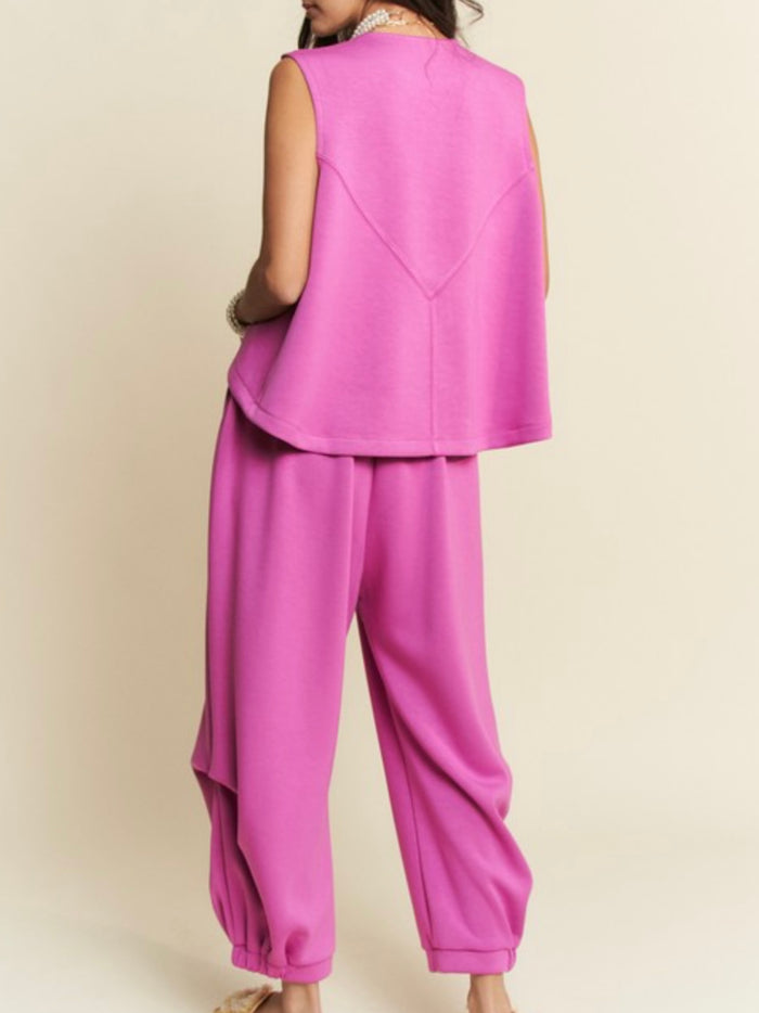 Crew Neck Cinch Tie Top Pant Set