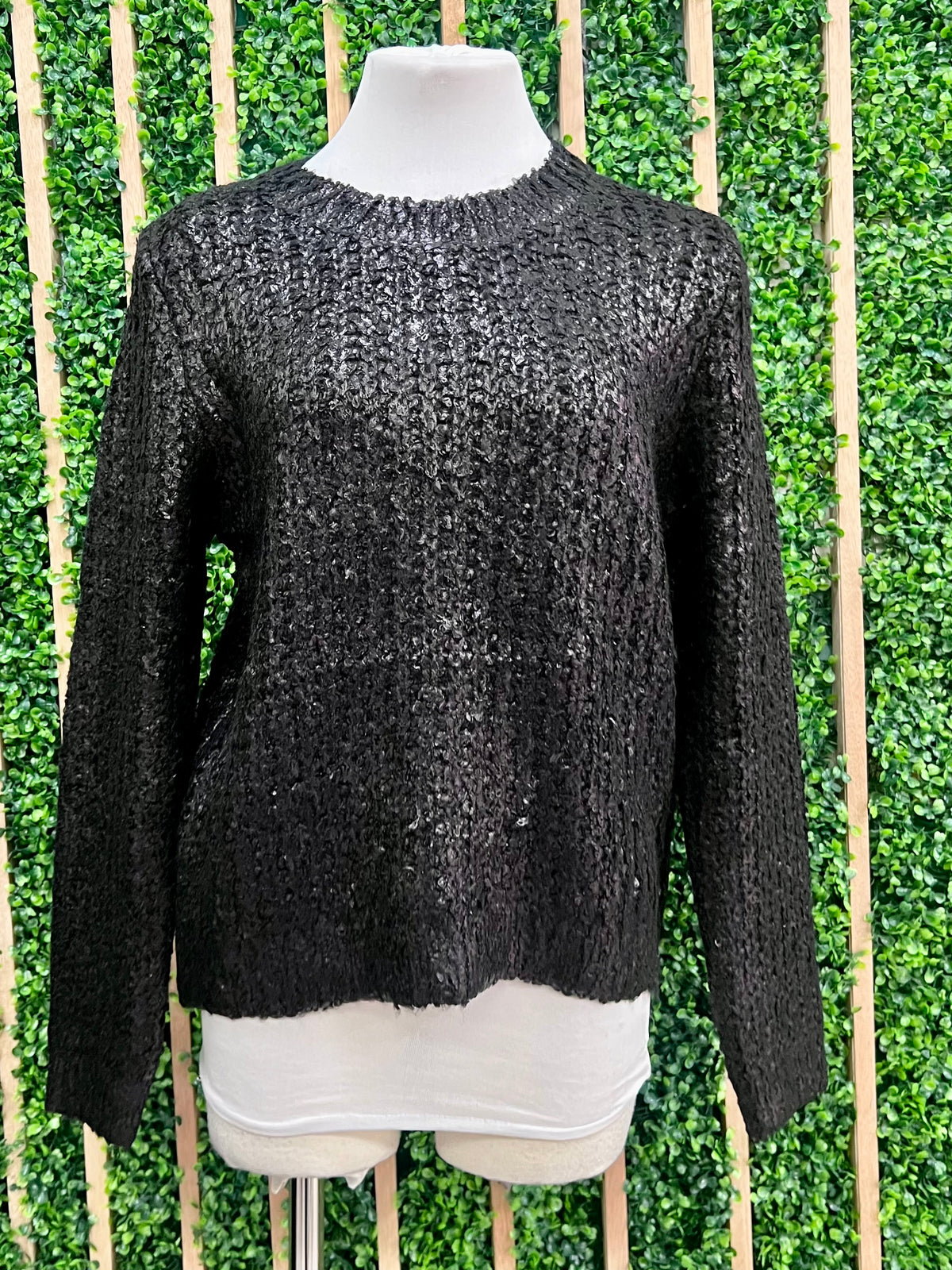 Crew Neck Long Sleeve Metallic Sweater