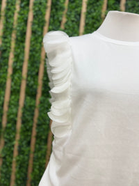 White Circle Trim Sleeves Top