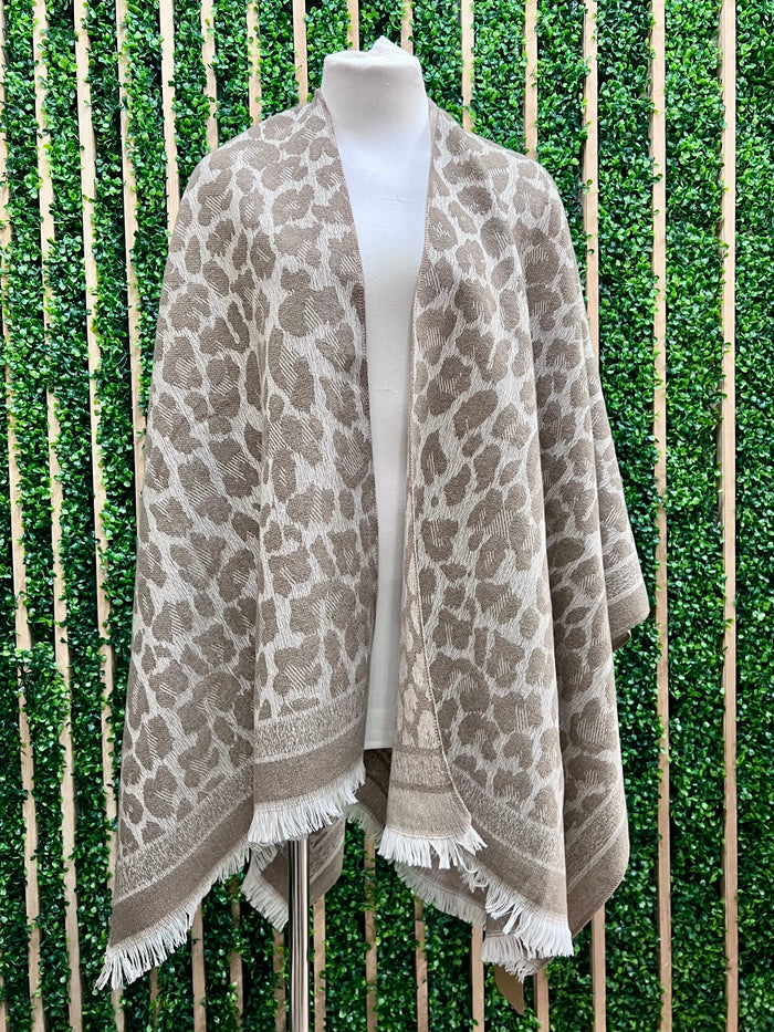 Leopard Print Fringe Pashmina Wrap