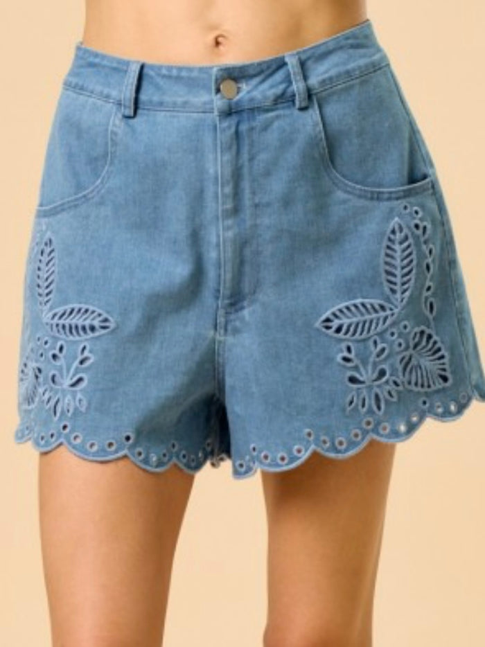 Denim Embroidered Shorts