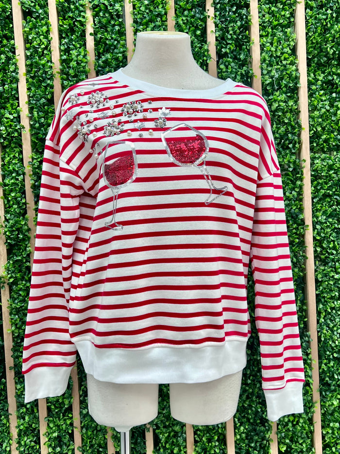 Red White Stripe Wine Glass Swater