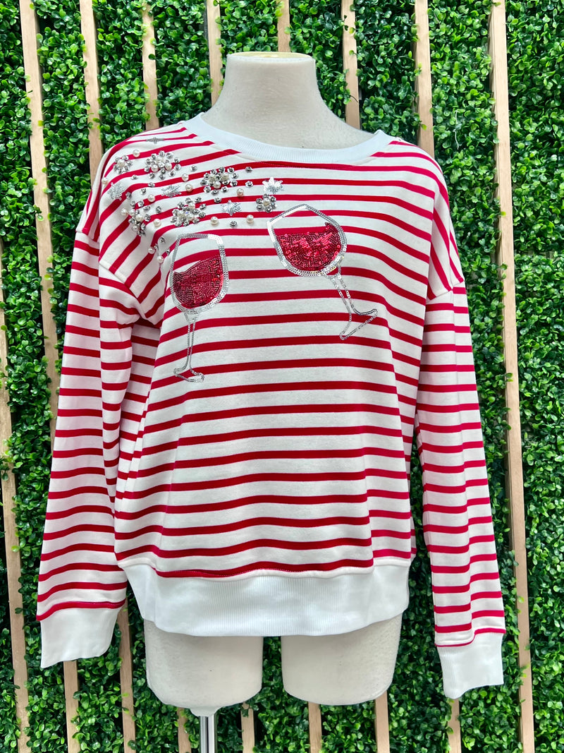 Red White Stripe Wine Glass Swater