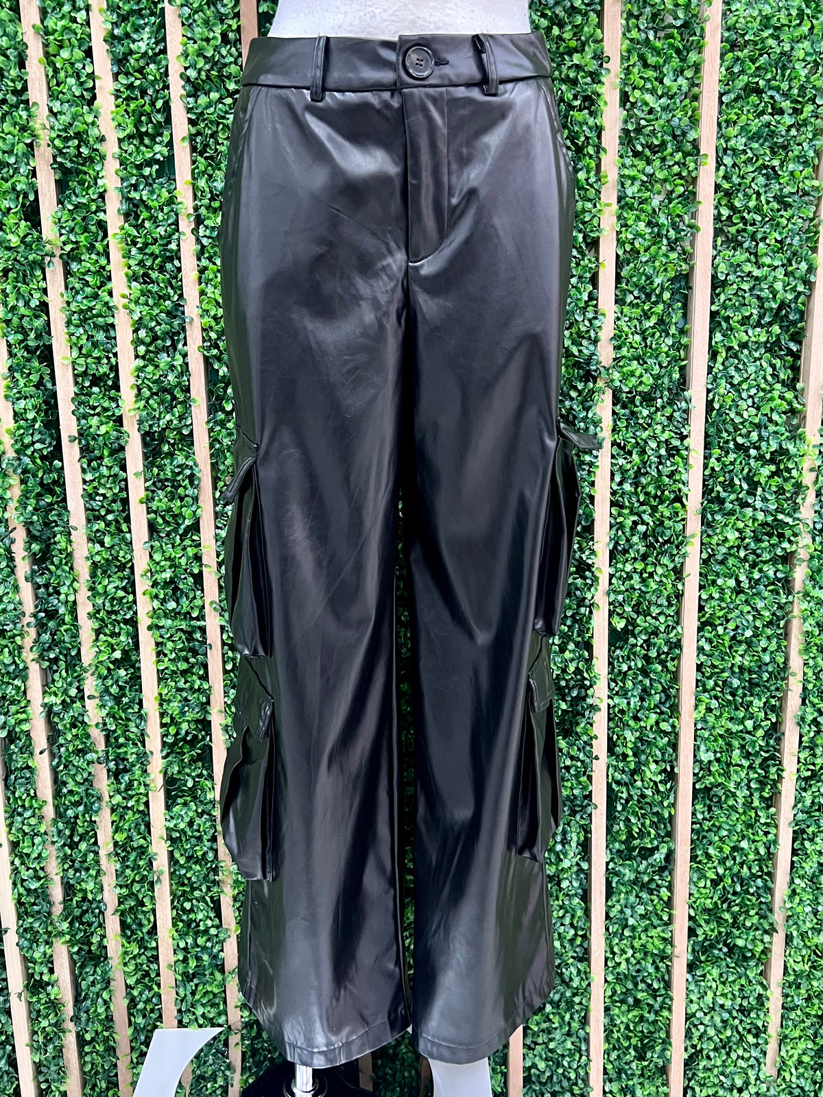 Black Pleather Wide Leg Pants