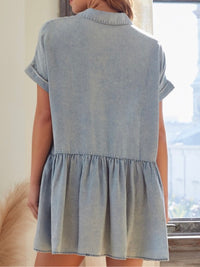 V Neck Drop Waist Denim Dress