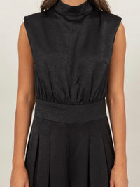 High Neck Sleeveless Wide Leg Satin Jumpsuit