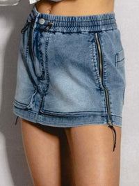 Side Zipper Denim SKort