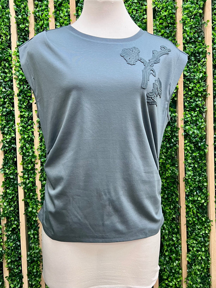 Floral Embroidered Lace Cap Sleeveless Top