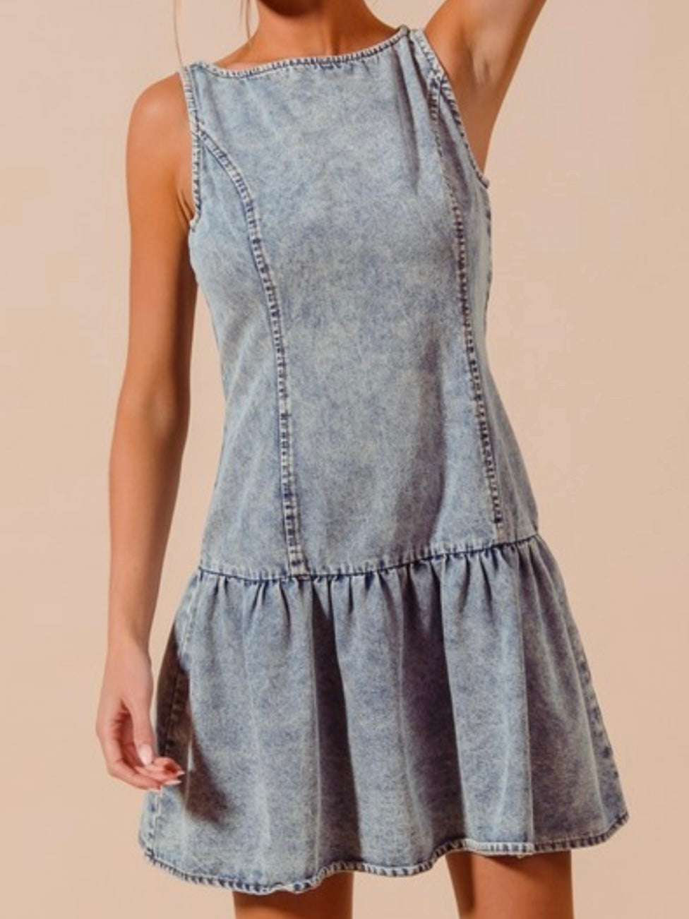 Mineral Wash Fitted Drop Waist Denim Dress