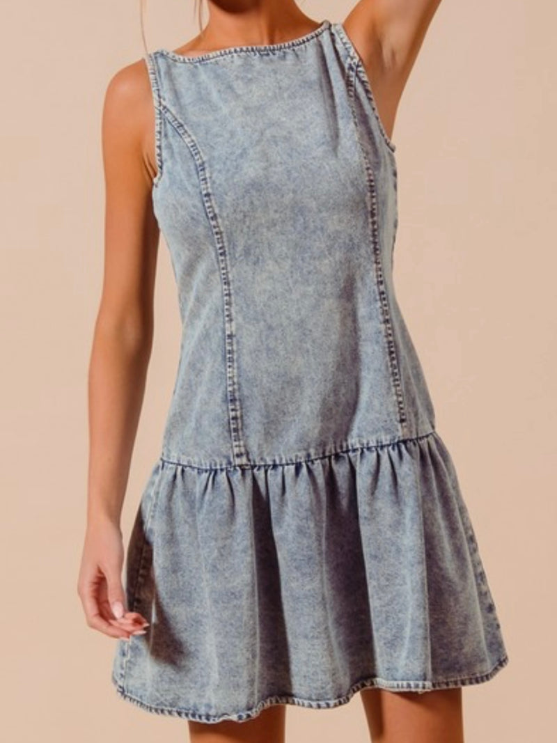 Mineral Wash Fitted Drop Waist Denim Dress