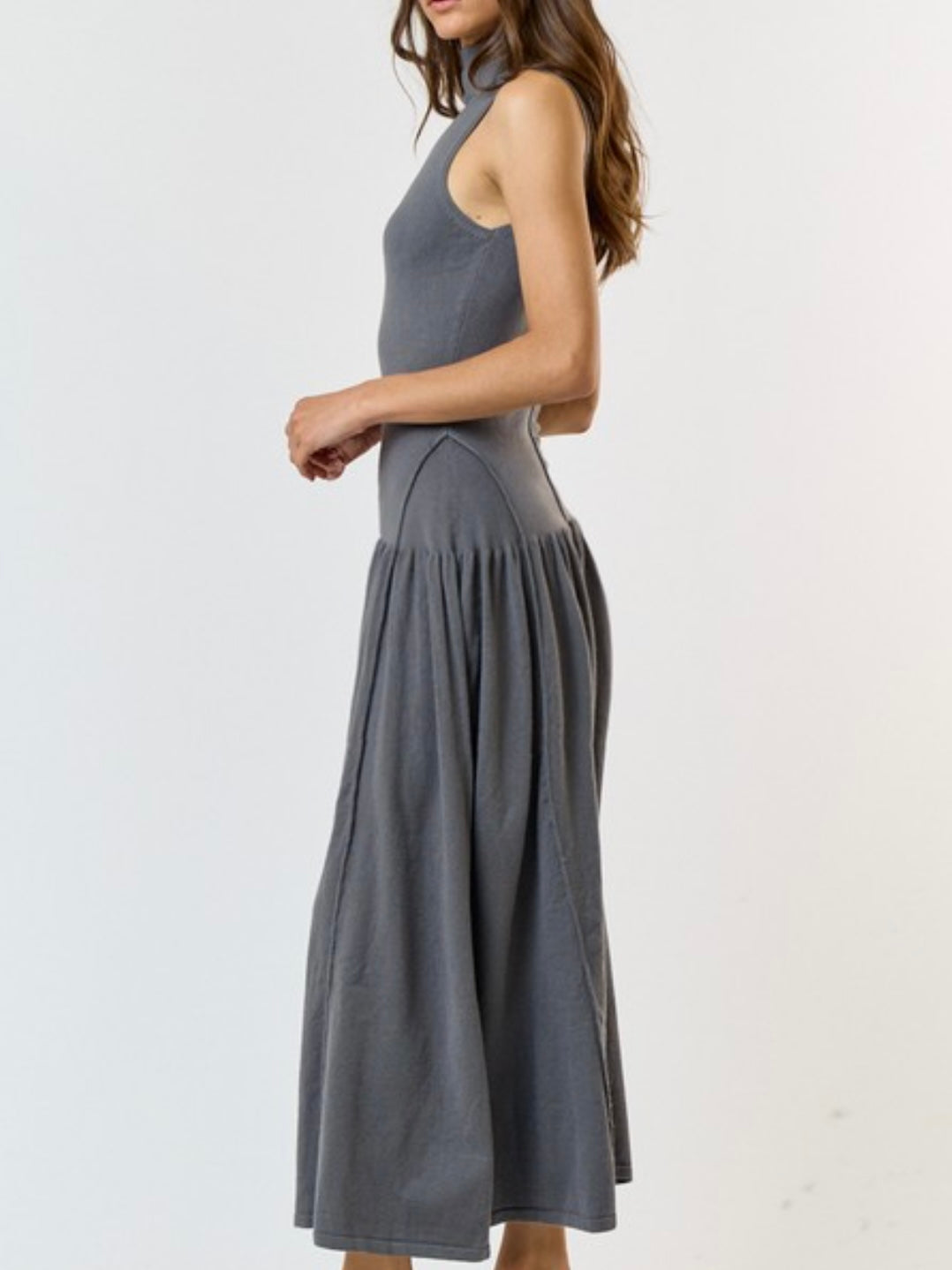 Charcoal Dropwaist Mock Neck Midi Dres