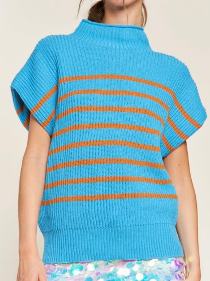 Blue Orange Stripe Sleeveless Sweater