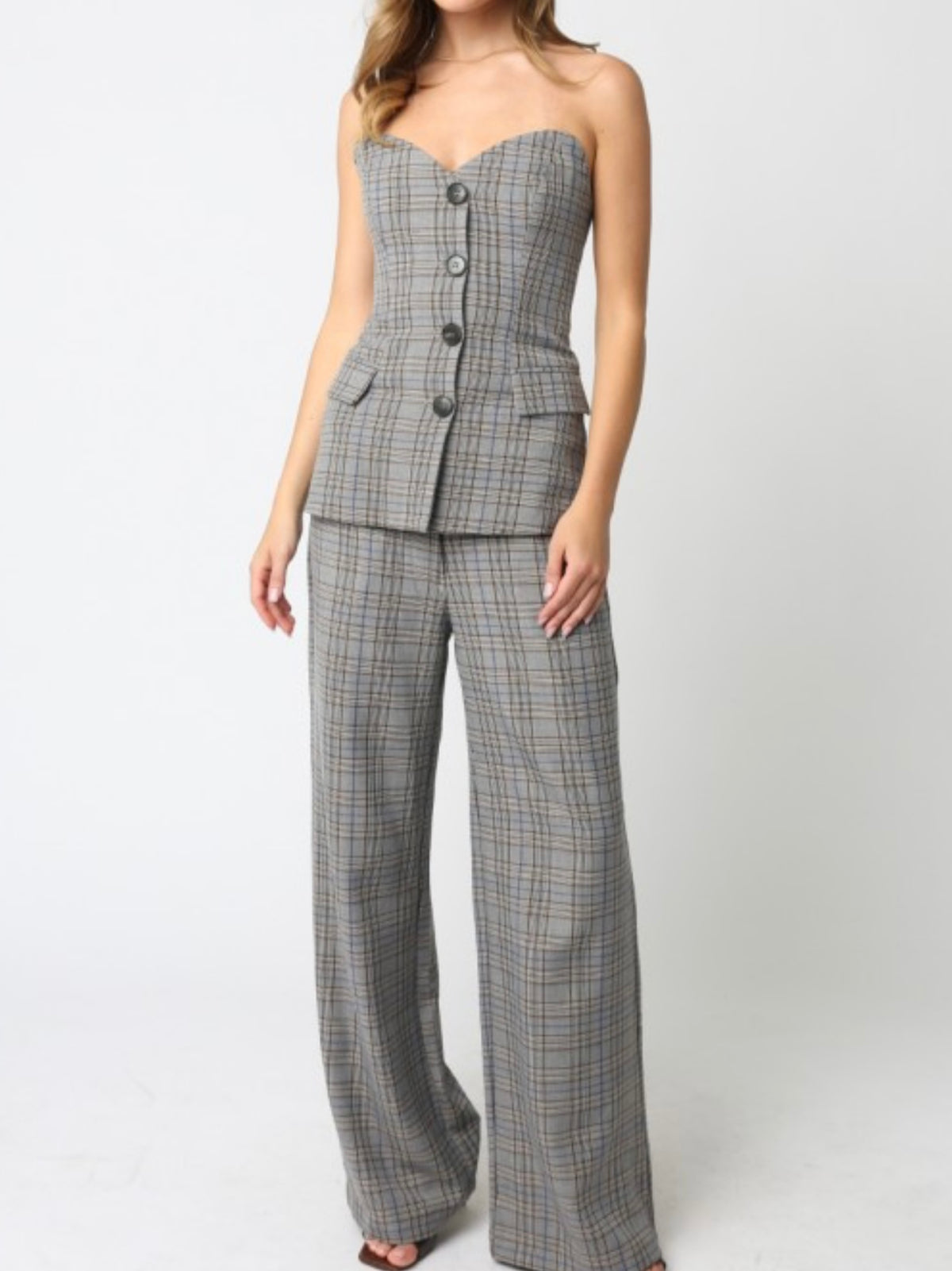 Brown Blue Plaid Sweetheart Vest