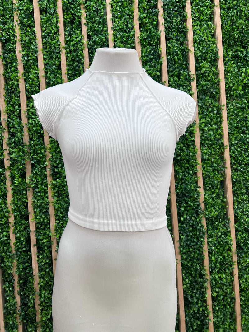 Solid Ribbed Round Neck Crop Top