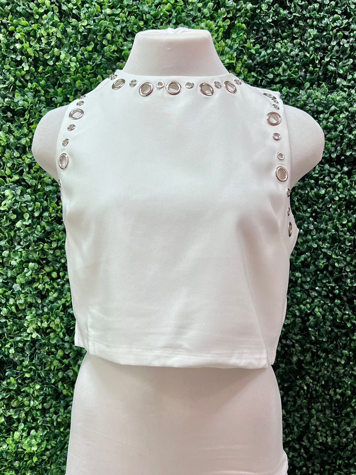 Grommet Trim Crop Top