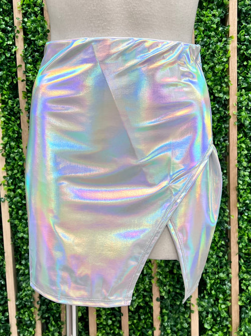 Silver Metallic Wrap Short Skirt