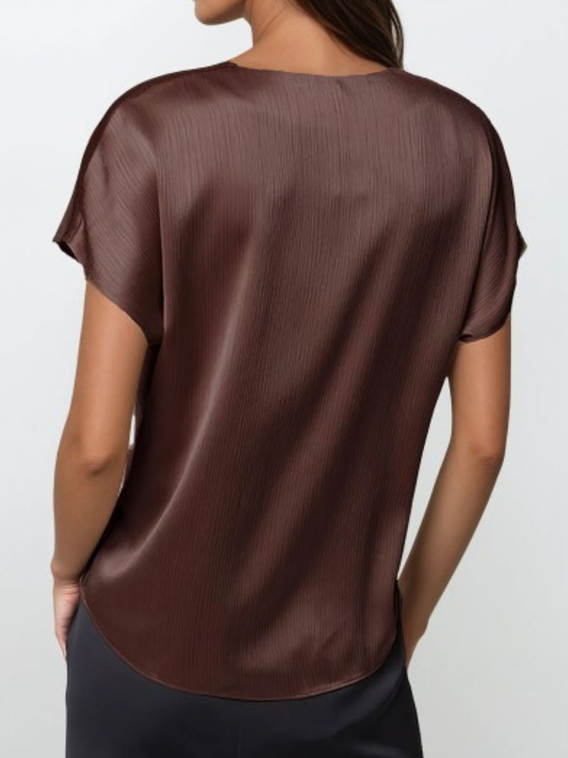 Crinkle Stain Pleated Cap Sleeve Blouse