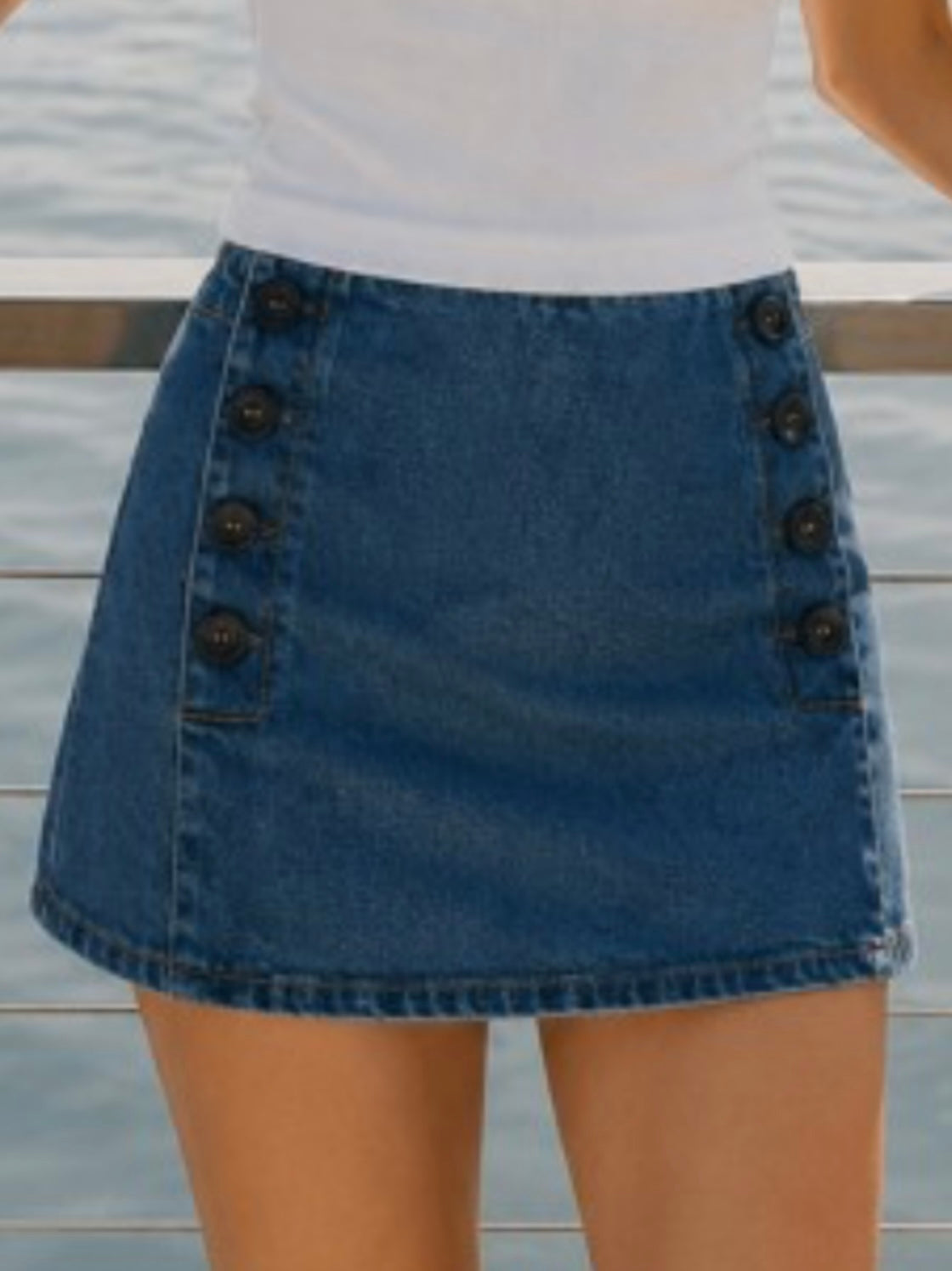 Button Detail Dark Denim Skort