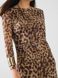 Sheer Long Sleeve Leopard Bodycon Midi Dress