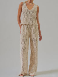 Vanilla Coastal Crochet Knit Wide Leg Pants